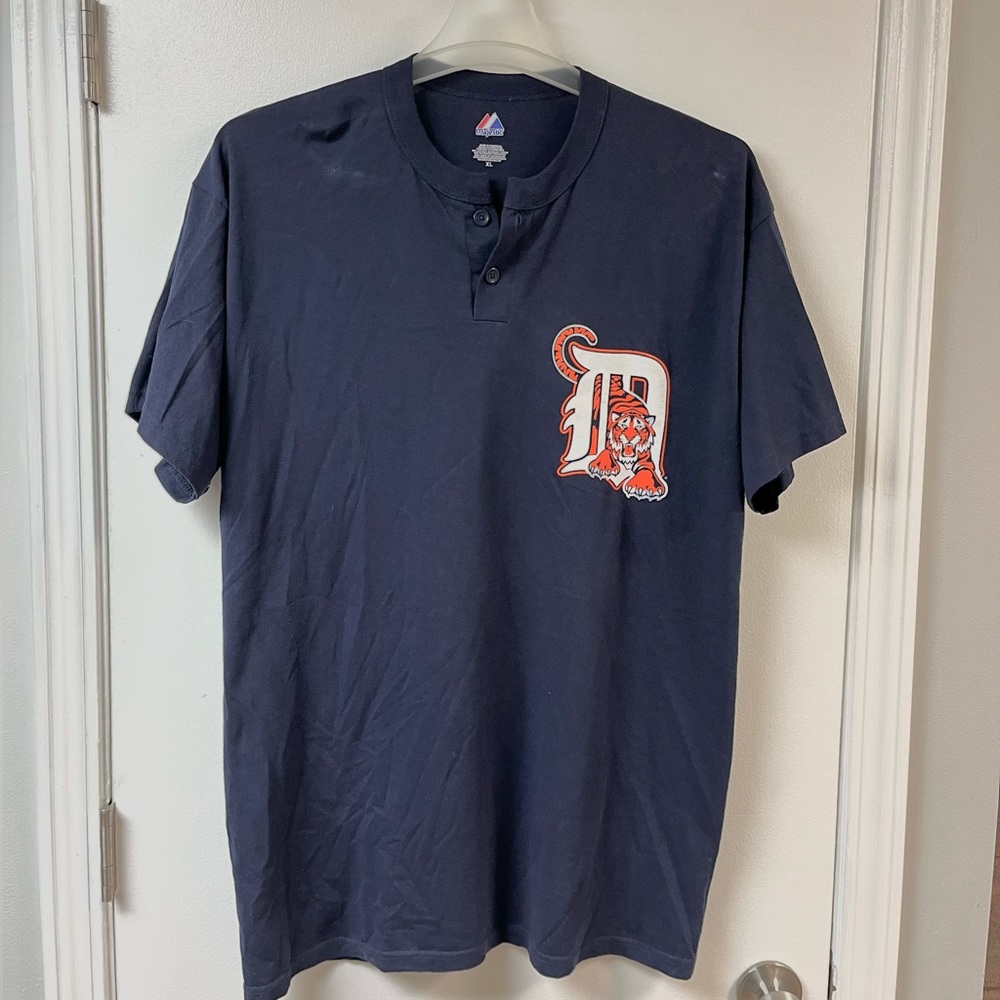 Vintage Majestic Detroit Tigers Henley T-Shirt XL Old Logo